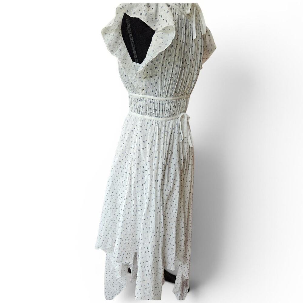 Ulla Johnson White/Blue Floral Handkerchief High Neck Flutter Sleeve Dress Sz 2 - Picture 6 of 12